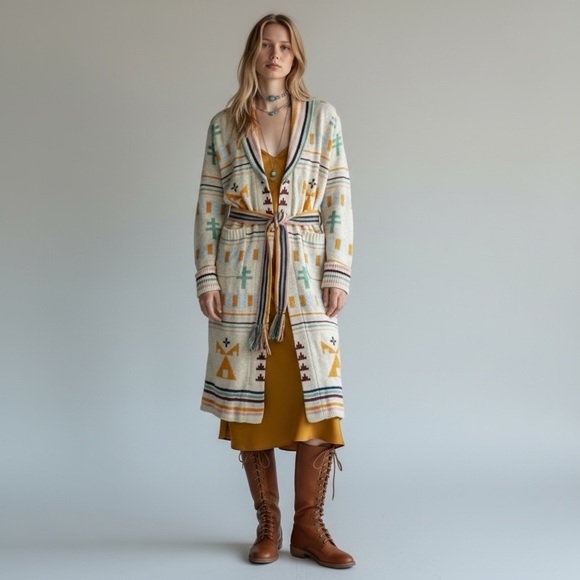 Faherty X B Yellowtail Paloma Duster Sweater Coat Hoodie Western Bohemian Small - Picture 15 of 17